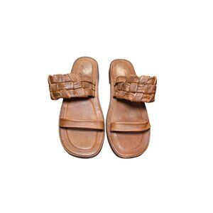 Free People Winding River Woven Brown Leather Slide Sandals Size 40 EU / 9 US